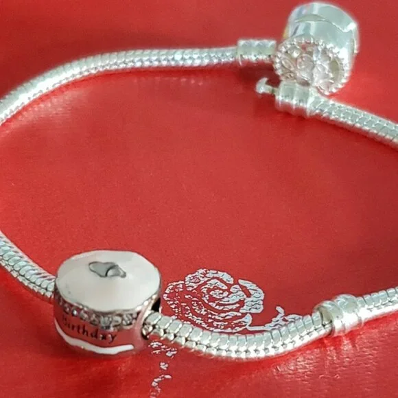 Retired Sterling Silver Happy Birthday Cake with Mixed Enamel and Clear Zirconia - Picture 8 of 8